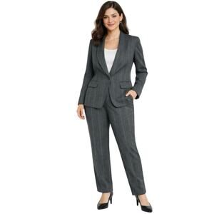 Kasper Petite Gray Pinstripe Pants Suit 8P Career Office Blazer Jacket Pants Set